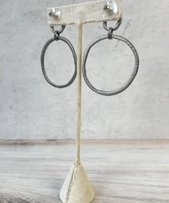 Escape From Paris Hammered Circled Drop Earrings, Matte Gunmetal