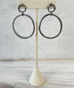 Escape From Paris Hammered Circled Drop Earrings, Matte Gunmetal