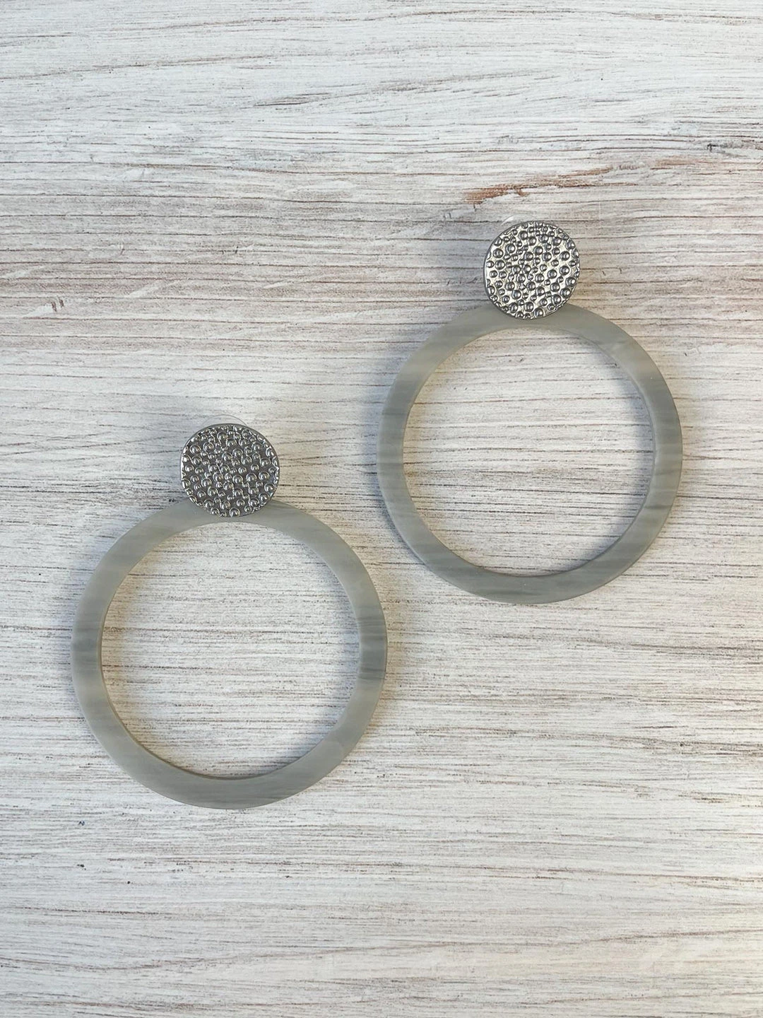 Escape From Paris Escape From Paris Large Resin Circle Post Earrings, Silver/Grey 3 Escape From Paris Escape From Paris Large Resin Circle Post Earrings, Silver/Grey