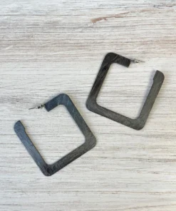 Escape From Paris Large Square Hoop Earrings, Brushed Hematite Escape From Paris