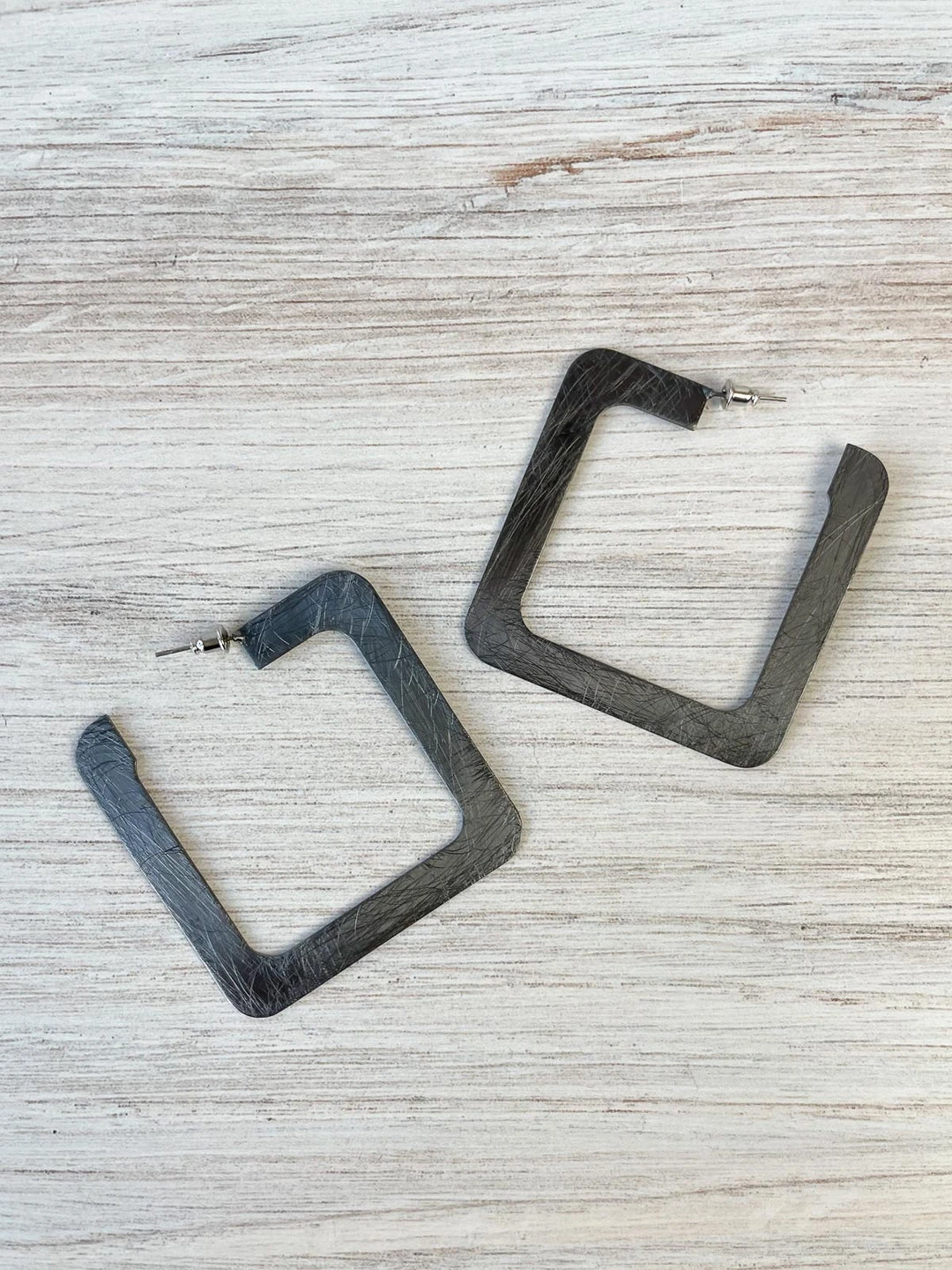 Escape From Paris Large Square Hoop Earrings, Brushed Hematite Escape From Paris 3 Escape From Paris Large Square Hoop Earrings, Brushed Hematite Escape From Paris