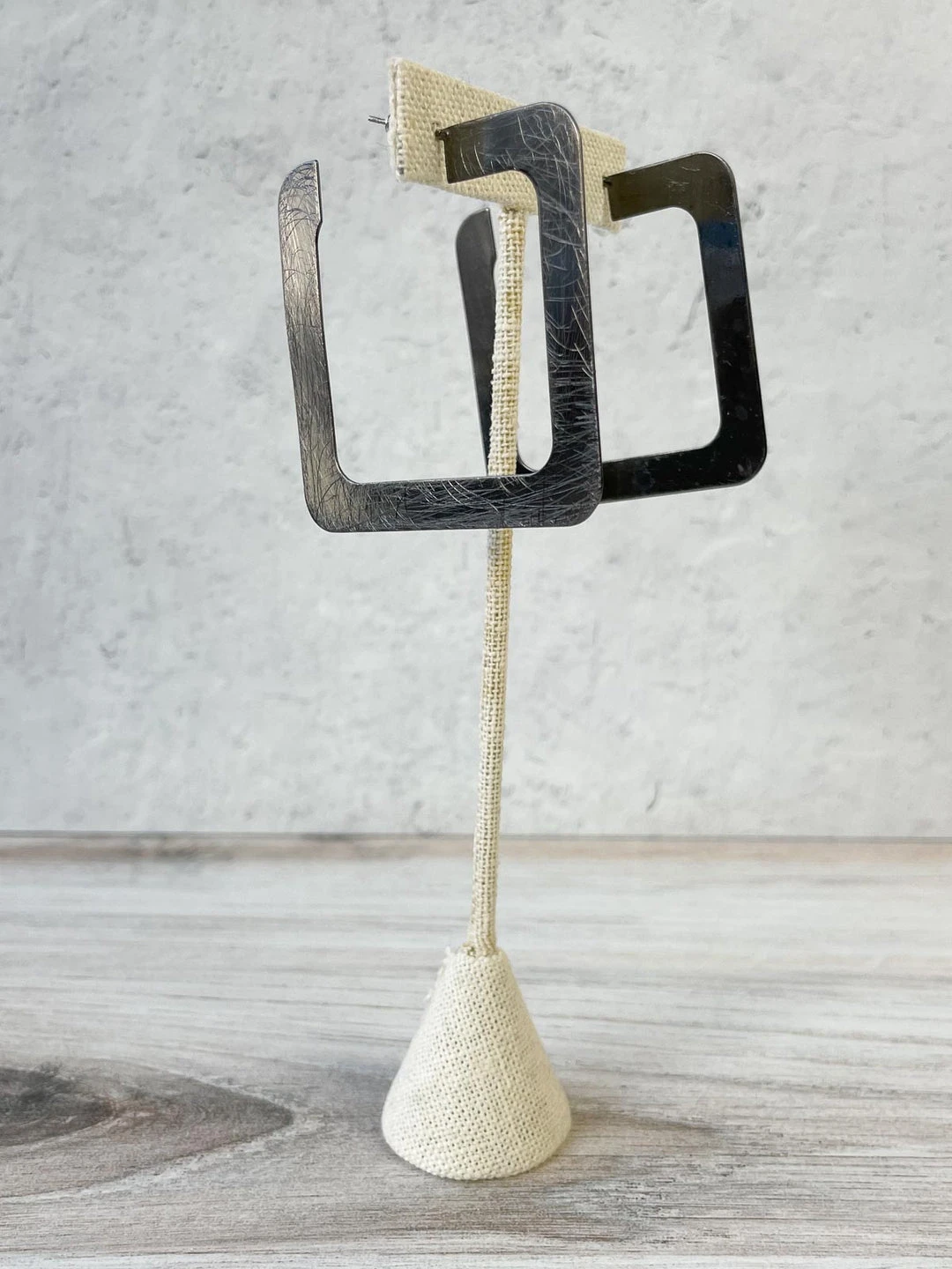 Escape From Paris Large Square Hoop Earrings, Brushed Hematite Escape From Paris 4 Escape From Paris Large Square Hoop Earrings, Brushed Hematite Escape From Paris