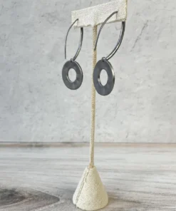 Escape From Paris Textured Circle Long Wire Drop Earrings, Gunmetal 7 Escape From Paris Textured Circle Long Wire Drop Earrings, Gunmetal