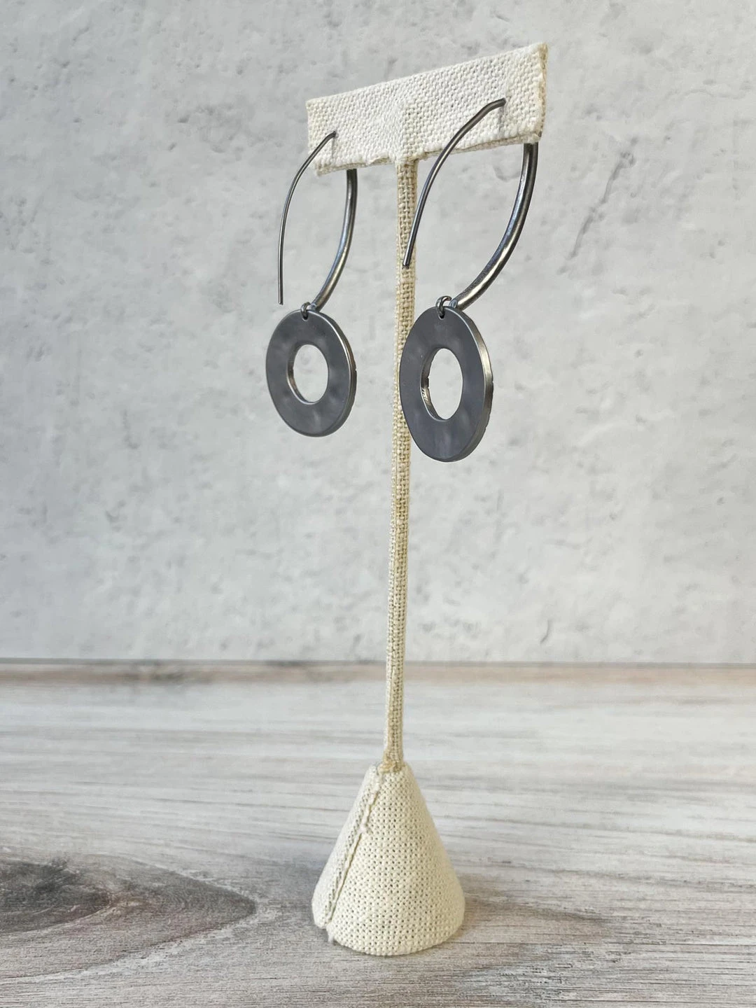 Escape From Paris Textured Circle Long Wire Drop Earrings, Gunmetal 5 Escape From Paris Textured Circle Long Wire Drop Earrings, Gunmetal