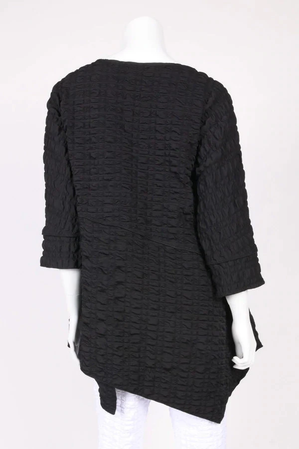 IC Collection Check Pucker Asymmetric Seam Pocket Tunic, Black IC Collection