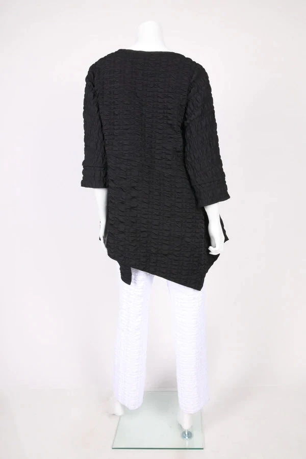 IC Collection Check Pucker Asymmetric Seam Pocket Tunic, Black IC Collection