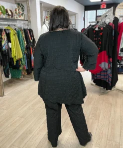 IC Collection IC Collection Check Pucker Tapered Pant, Black