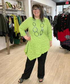 IC Collection Check Pucker Asymmetric Side Drape Top, Apple IC Collection 15 IC Collection Check Pucker Asymmetric Side Drape Top, Apple IC Collection