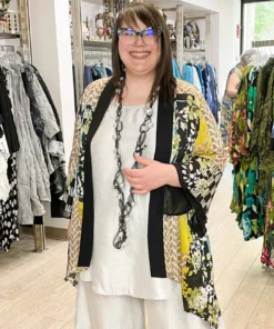 IC Collection Mixed Print Flutter Sleeve Cover Up, Turquoise IC Collection