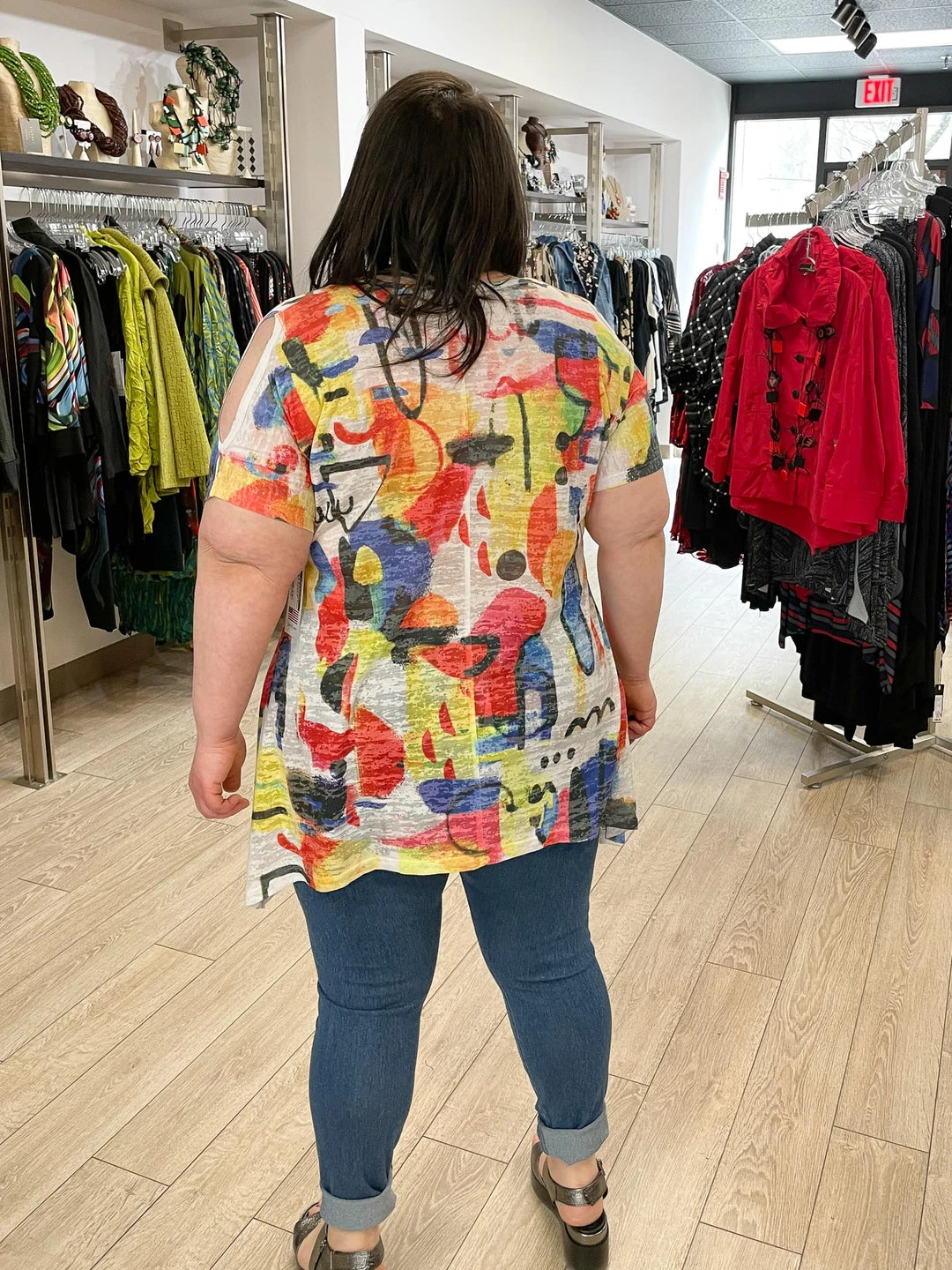 Jess & Jane Rio Burnout Cold Shoulder Tunic, Multi 7 Jess & Jane Rio Burnout Cold Shoulder Tunic, Multi