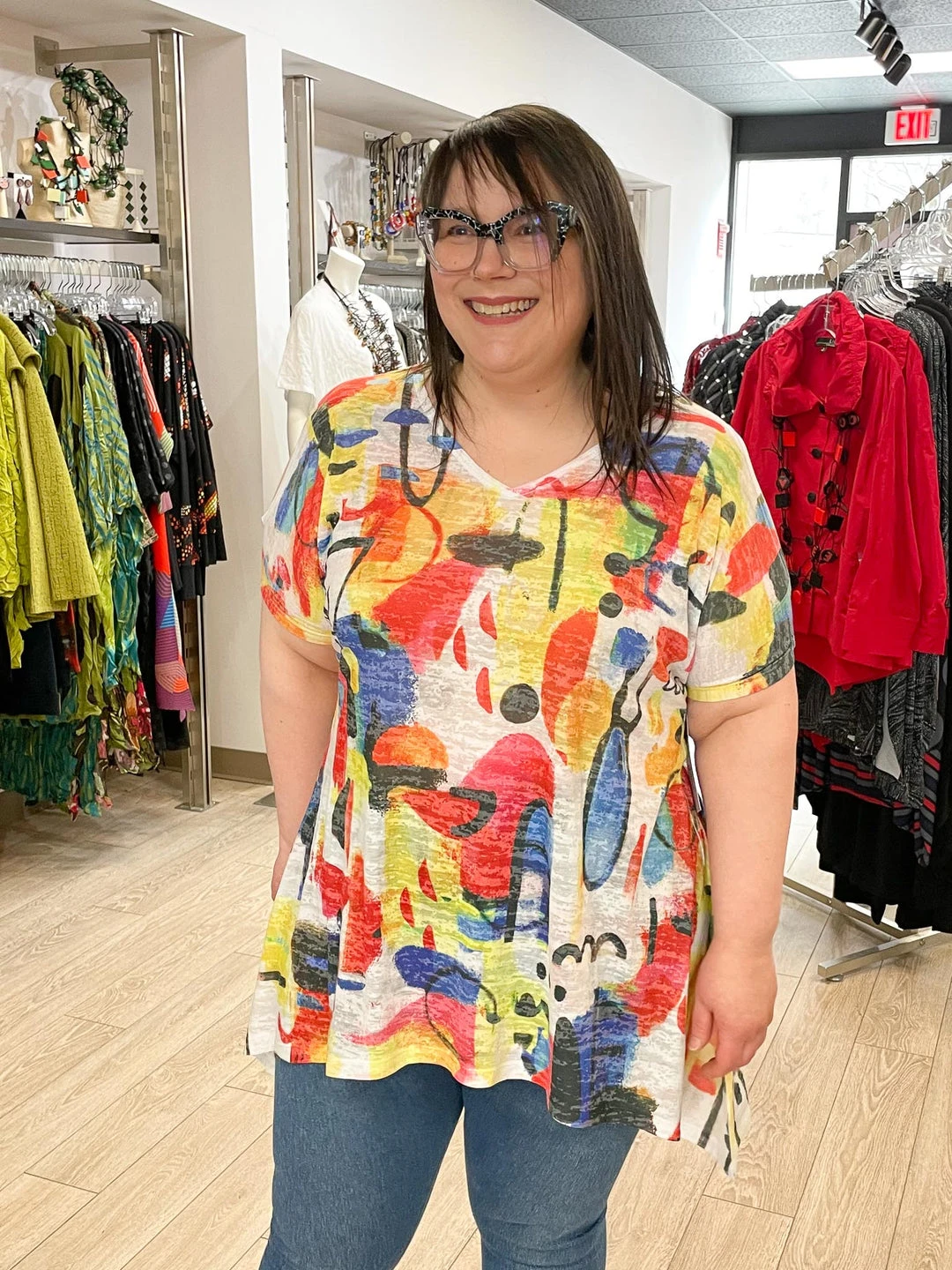 Jess & Jane Rio Burnout Cold Shoulder Tunic, Multi 3 Jess & Jane Rio Burnout Cold Shoulder Tunic, Multi