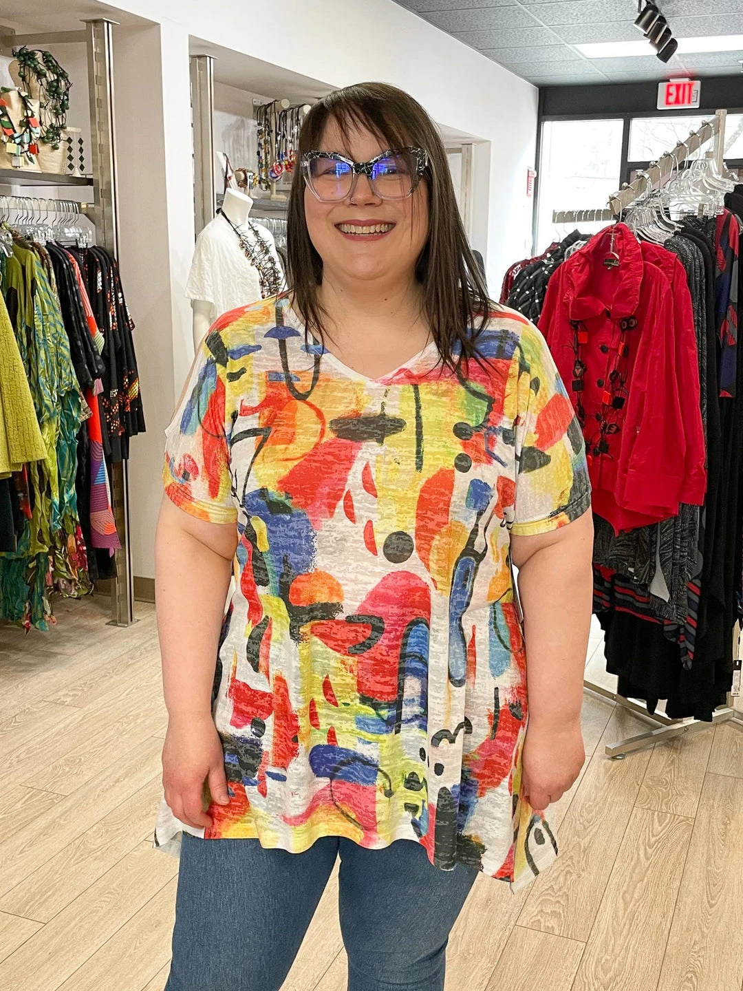 Jess & Jane Rio Burnout Cold Shoulder Tunic, Multi 4 Jess & Jane Rio Burnout Cold Shoulder Tunic, Multi