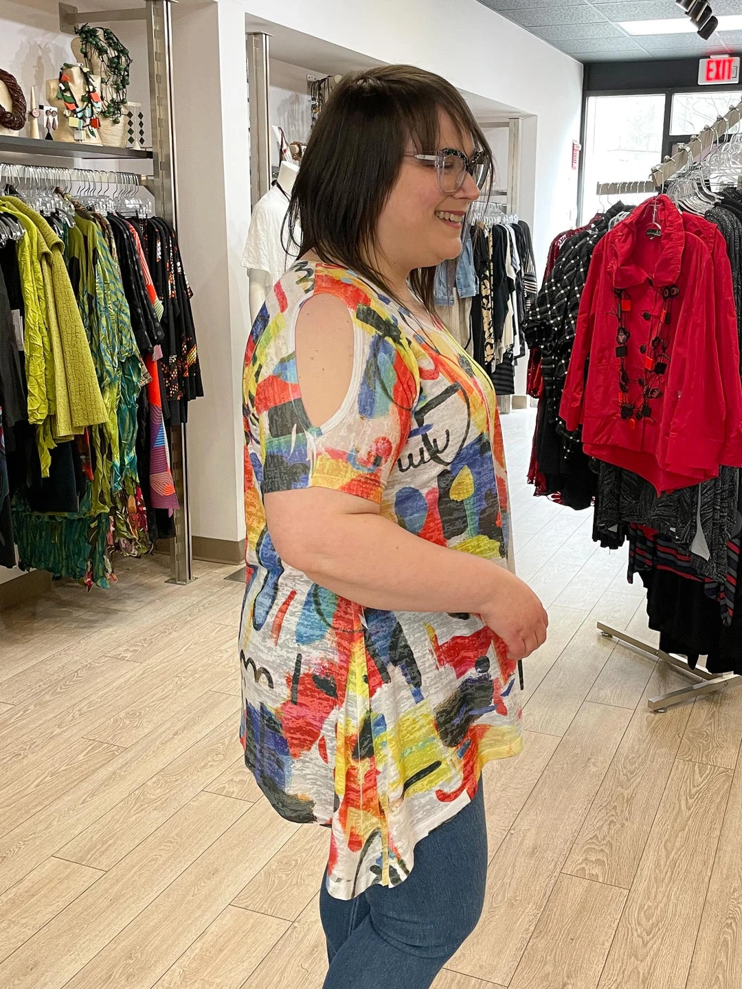 Jess & Jane Rio Burnout Cold Shoulder Tunic, Multi 5 Jess & Jane Rio Burnout Cold Shoulder Tunic, Multi