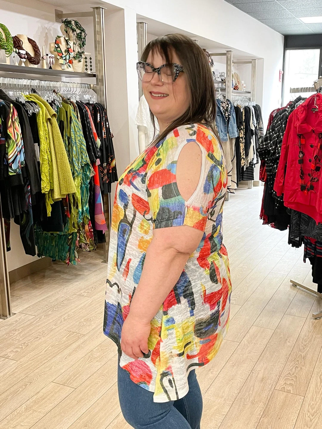 Jess & Jane Rio Burnout Cold Shoulder Tunic, Multi 6 Jess & Jane Rio Burnout Cold Shoulder Tunic, Multi