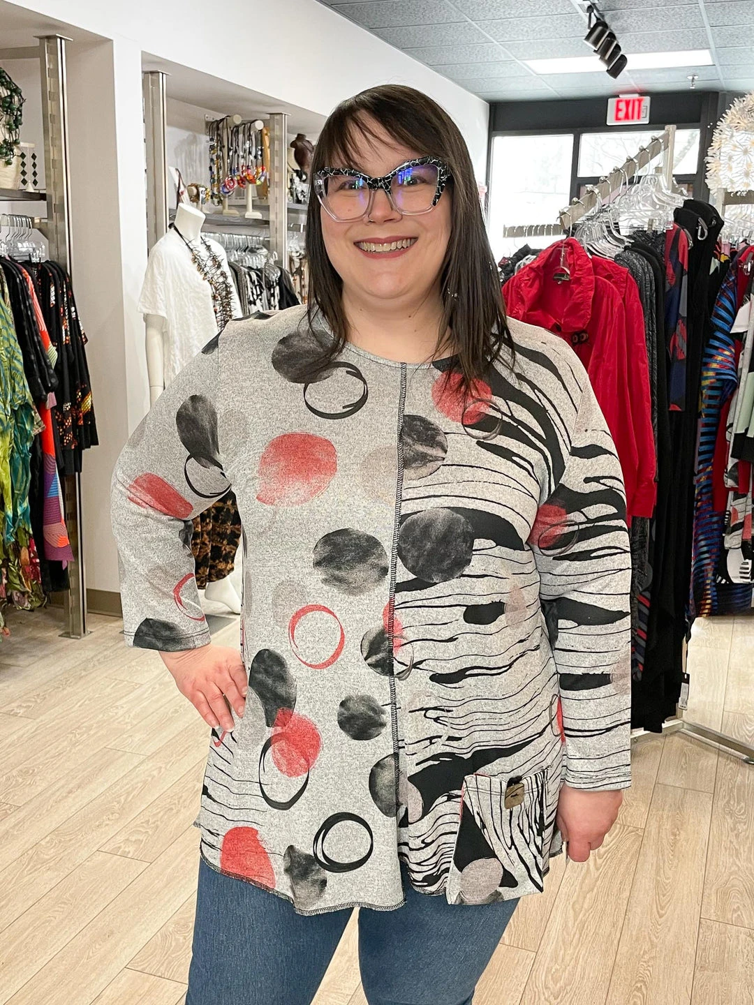 Jess & Jane Dazzling Heather Knit Pocket Top, Multi Jess & Jane 7 Jess & Jane Dazzling Heather Knit Pocket Top, Multi Jess & Jane