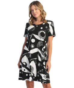 Jess & Jane Geonelle Soft Knit Short Sleeve Dress, Black/White Jess & Jane