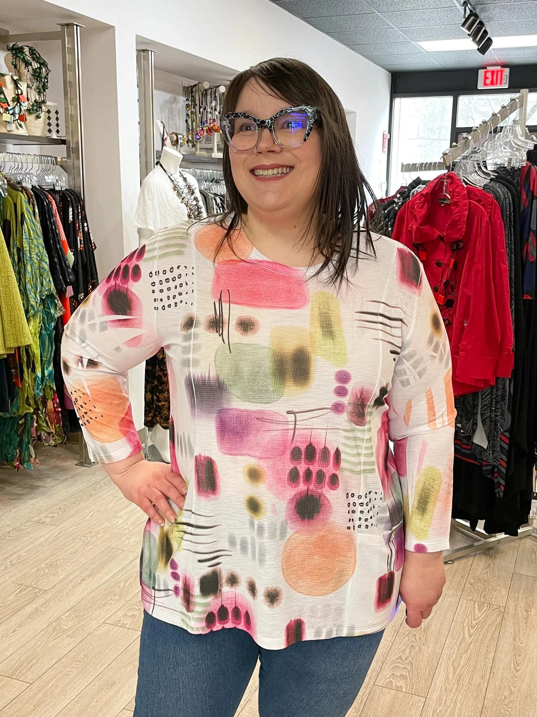 Jess & Jane Verona Bulgari Patch Pocket Top, Multi Jess & Jane