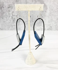 Jianhui London Square Bead Leatherette Drop Earrings, Pantone Blue/Silver