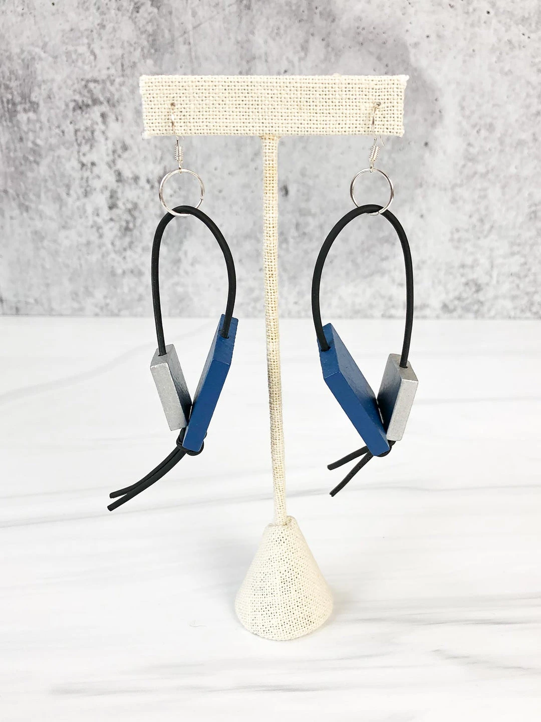 Jianhui London Square Bead Leatherette Drop Earrings, Pantone Blue/Silver