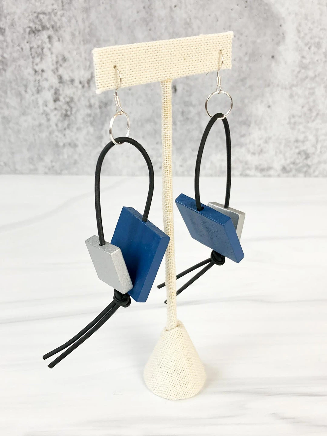 Jianhui London Square Bead Leatherette Drop Earrings, Pantone Blue/Silver