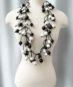 Jianhui London Long Berries On Leatherette Necklace, Black/White Jianhui London