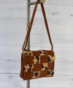 Jijou Capri Damier Mix Woven Suede Crossbody Bag, Large Cheetah Jijou Capri