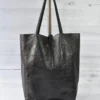 Jijou Capri Metallic Leather Tote Bag, Black
