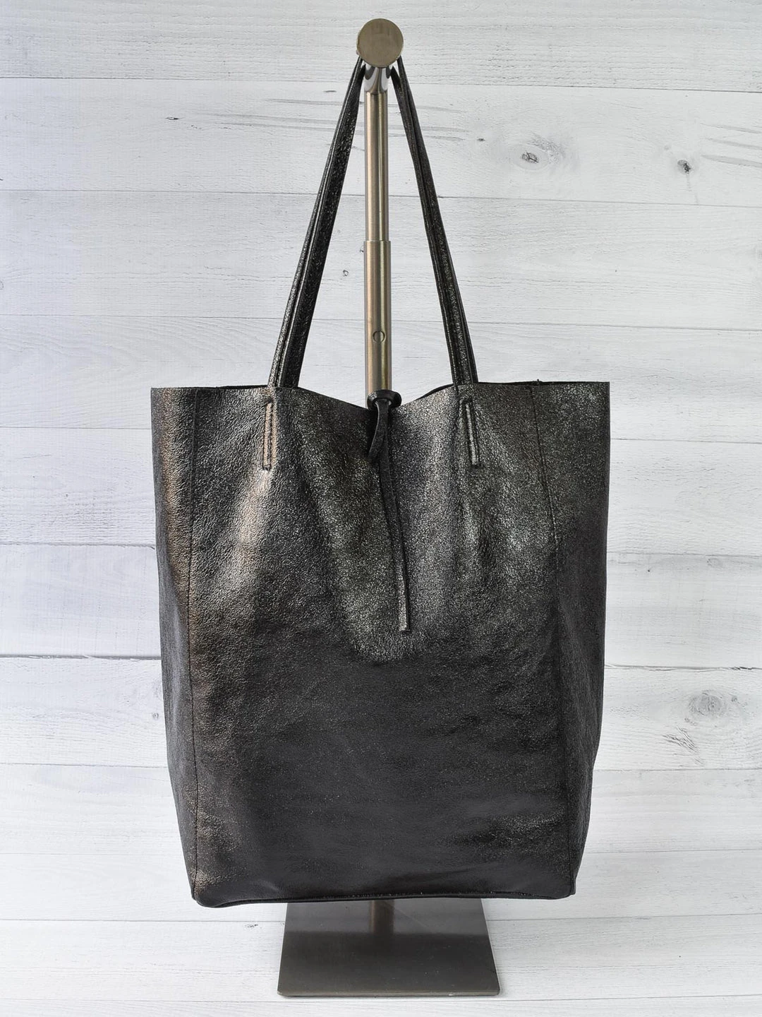 Jijou Capri Metallic Leather Tote Bag, Black 3 Jijou Capri Metallic Leather Tote Bag, Black