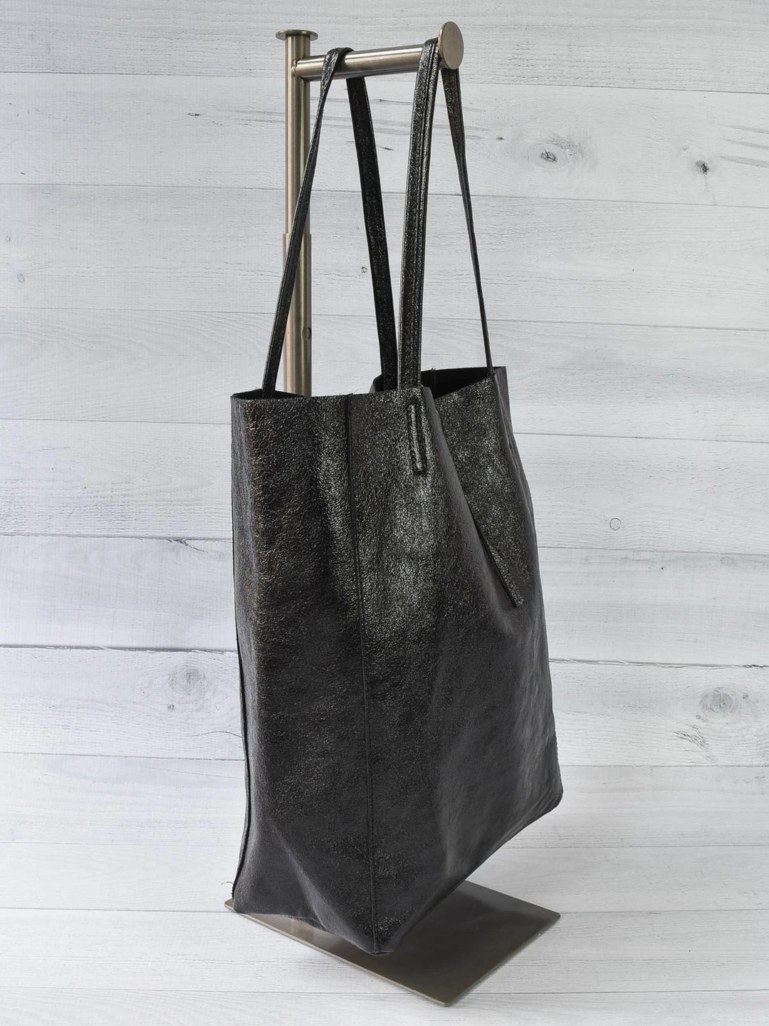 Jijou Capri Metallic Leather Tote Bag, Black 4 Jijou Capri Metallic Leather Tote Bag, Black