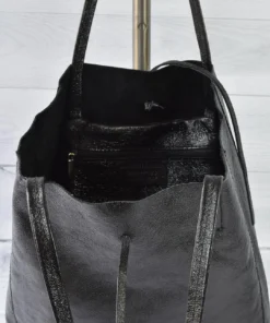 Jijou Capri Metallic Leather Tote Bag, Black 7 Jijou Capri Metallic Leather Tote Bag, Black