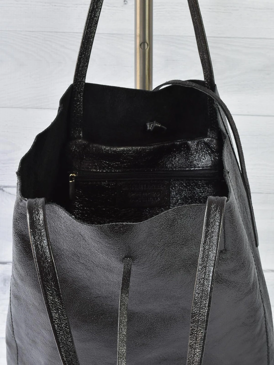 Jijou Capri Metallic Leather Tote Bag, Black 5 Jijou Capri Metallic Leather Tote Bag, Black