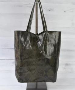 Jijou Capri Jijou Capri Snake Print Leather Tote Bag, Olive