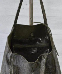 Jijou Capri Jijou Capri Snake Print Leather Tote Bag, Olive