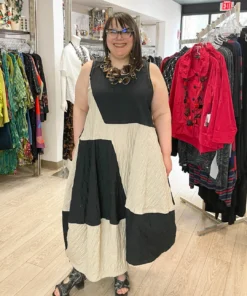 Kedem Sasson Sleeveless Cocoon Panel Dress, Black/Tan