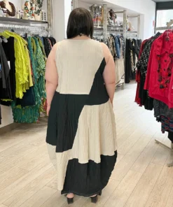 Kedem Sasson Sleeveless Cocoon Panel Dress, Black/Tan