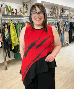 Mara Gibbucci Printed Asymmetric Tank, Red Mara Gibbucci