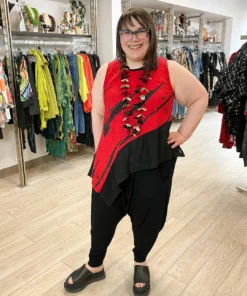 Mara Gibbucci Printed Asymmetric Tank, Red Mara Gibbucci