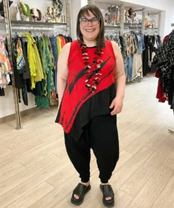 Mara Gibbucci Printed Asymmetric Tank, Red Mara Gibbucci