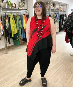 Mara Gibbucci Printed Asymmetric Tank, Red Mara Gibbucci