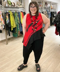 Mara Gibbucci Printed Asymmetric Tank, Red Mara Gibbucci