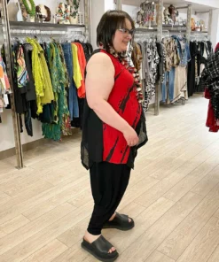 Mara Gibbucci Printed Asymmetric Tank, Red Mara Gibbucci