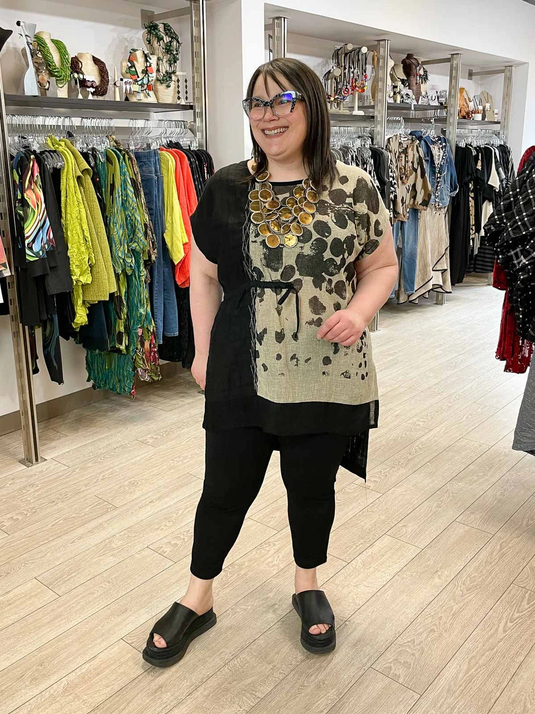 Mara Gibbucci Printed Cinch Tunic, Taupe/Black 3 Mara Gibbucci Printed Cinch Tunic, Taupe/Black