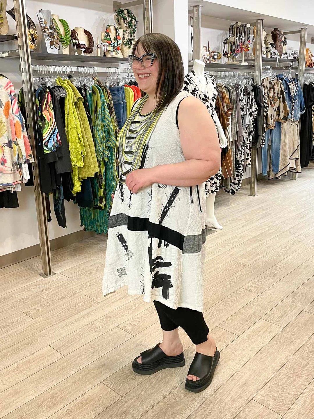 Mara Gibbucci Sleeveless Embroidered Patchwork Dress, Cream/Black Mara Gibbucci