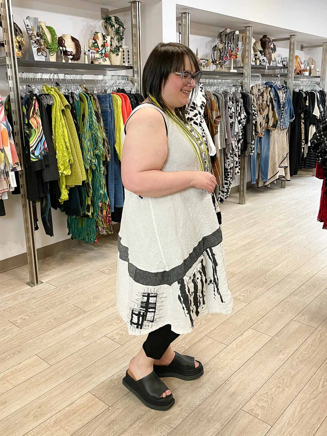 Mara Gibbucci Sleeveless Embroidered Patchwork Dress, Cream/Black Mara Gibbucci