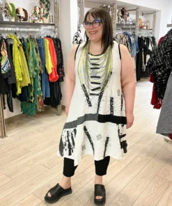 Mara Gibbucci Sleeveless Embroidered Patchwork Dress, Cream/Black Mara Gibbucci