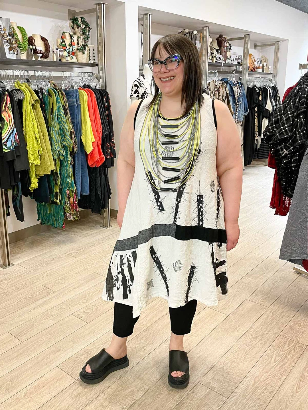 Mara Gibbucci Sleeveless Embroidered Patchwork Dress, Cream/Black Mara Gibbucci