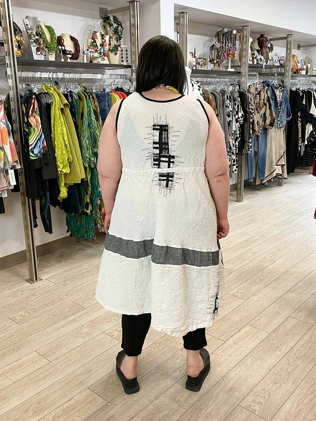 Mara Gibbucci Sleeveless Embroidered Patchwork Dress, Cream/Black Mara Gibbucci