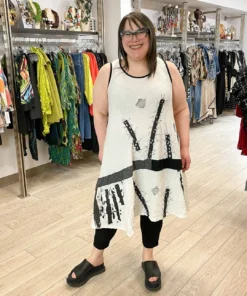 Mara Gibbucci Sleeveless Embroidered Patchwork Dress, Cream/Black Mara Gibbucci