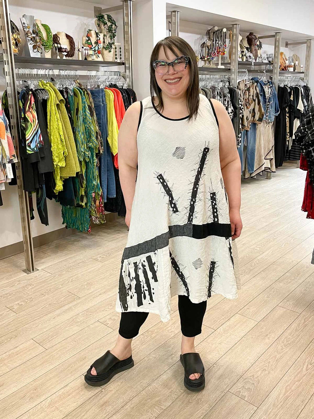 Mara Gibbucci Sleeveless Embroidered Patchwork Dress, Cream/Black Mara Gibbucci