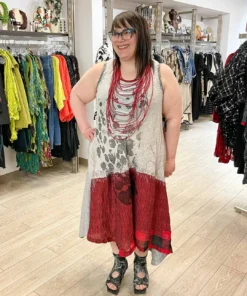 Mara Gibbucci Sleeveless Printed Patchwork Dress, Grey/Red Mara Gibbucci